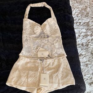 Peppermayo Cream Crochet Halter Romper Set